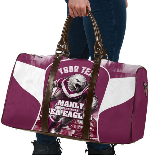 Personalised Sea Eagles Rugby Travel Bag Eagle Mascot Sydney Skyline 3D Graphic