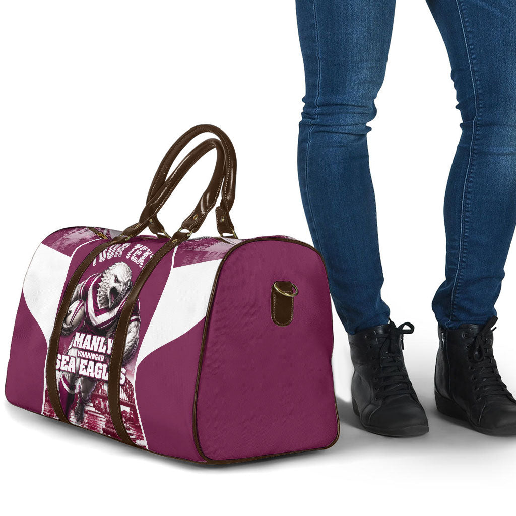 Personalised Sea Eagles Rugby Travel Bag Eagle Mascot Sydney Skyline 3D Graphic