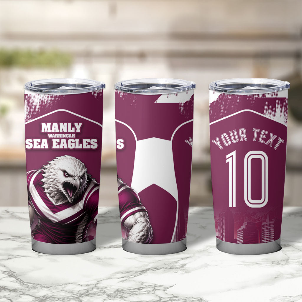 Personalised Sea Eagles Rugby Tumbler Cup Eagle Mascot Sydney Skyline 3D Graphic