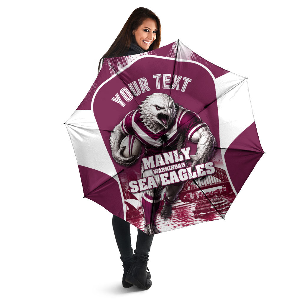Personalised Sea Eagles Rugby Umbrella Eagle Mascot Sydney Skyline 3D Graphic
