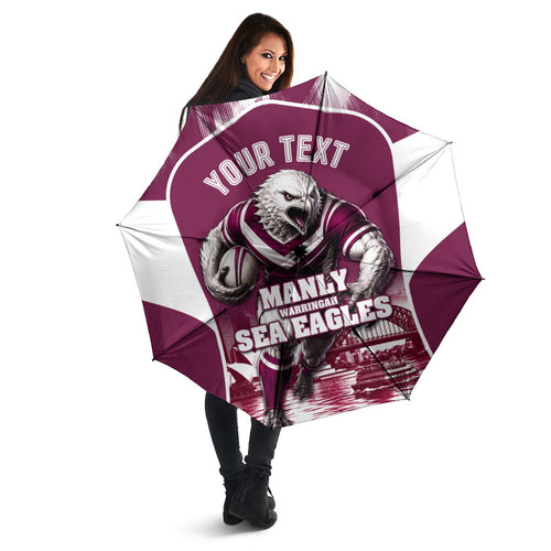 Personalised Sea Eagles Rugby Umbrella Eagle Mascot Sydney Skyline 3D Graphic