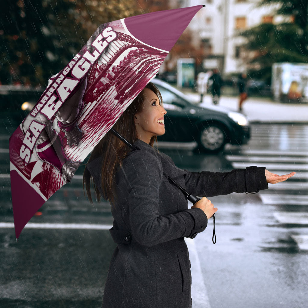 Personalised Sea Eagles Rugby Umbrella Eagle Mascot Sydney Skyline 3D Graphic
