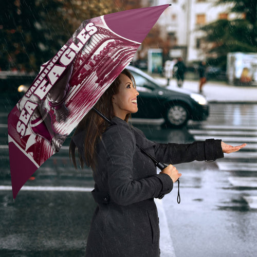 Personalised Sea Eagles Rugby Umbrella Eagle Mascot Sydney Skyline 3D Graphic