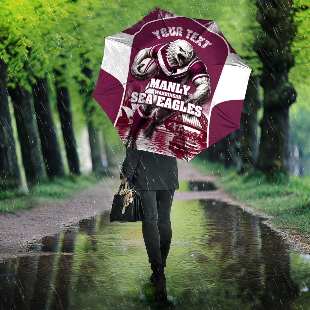 Personalised Sea Eagles Rugby Umbrella Eagle Mascot Sydney Skyline 3D Graphic