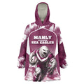 Personalised Sea Eagles Rugby Wearable Blanket Hoodie Eagle Mascot Sydney Skyline 3D Graphic