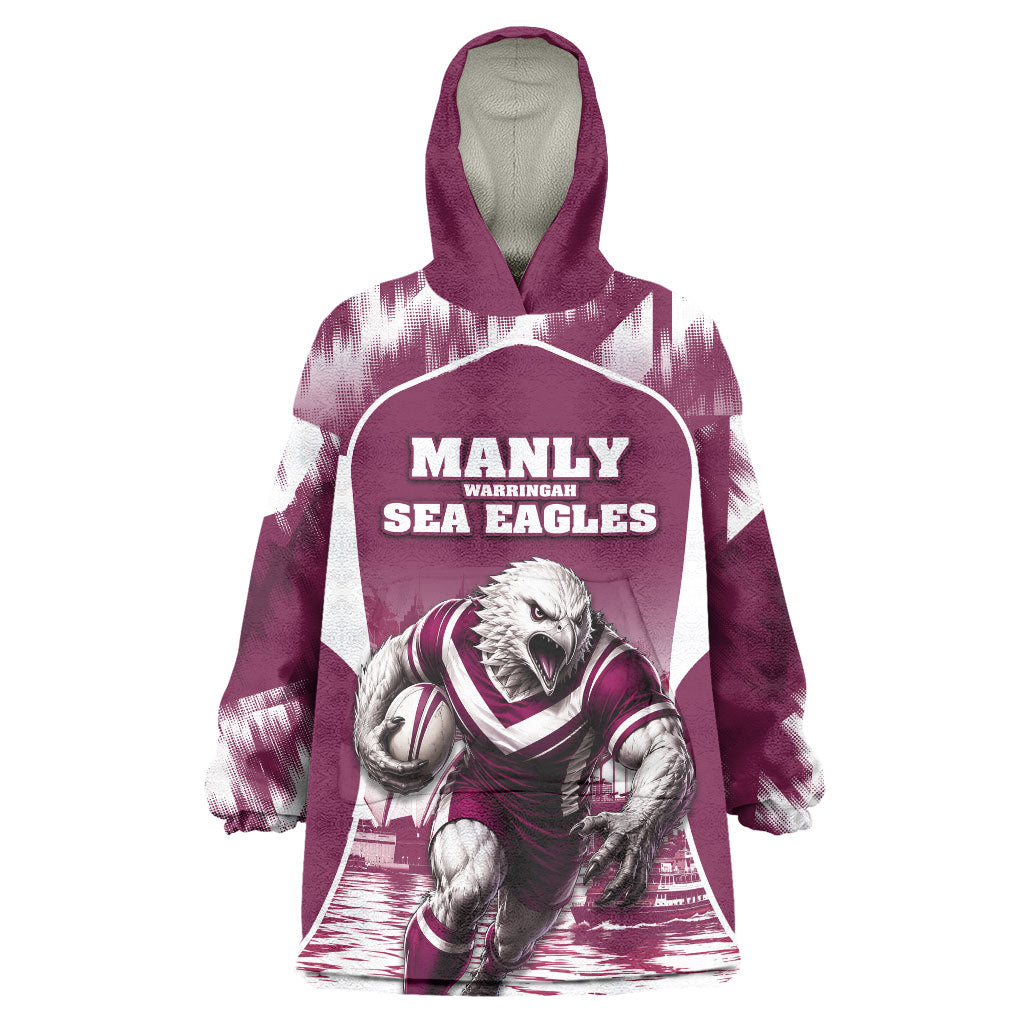 Personalised Sea Eagles Rugby Wearable Blanket Hoodie Eagle Mascot Sydney Skyline 3D Graphic