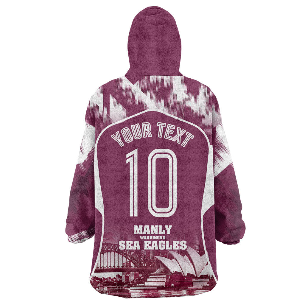 Personalised Sea Eagles Rugby Wearable Blanket Hoodie Eagle Mascot Sydney Skyline 3D Graphic