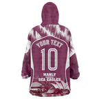 Personalised Sea Eagles Rugby Wearable Blanket Hoodie Eagle Mascot Sydney Skyline 3D Graphic