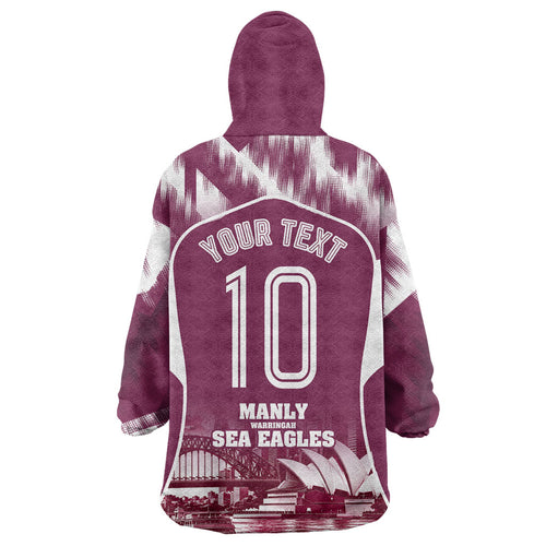 Personalised Sea Eagles Rugby Wearable Blanket Hoodie Eagle Mascot Sydney Skyline 3D Graphic