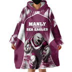 Personalised Sea Eagles Rugby Wearable Blanket Hoodie Eagle Mascot Sydney Skyline 3D Graphic