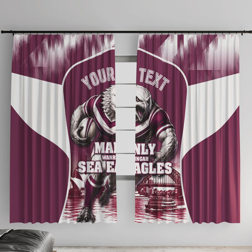 Personalised Sea Eagles Rugby Window Curtain Eagle Mascot Sydney Skyline 3D Graphic