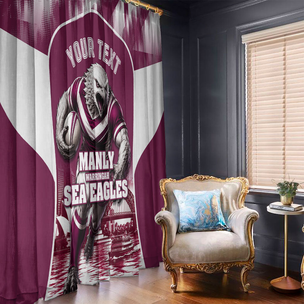 Personalised Sea Eagles Rugby Window Curtain Eagle Mascot Sydney Skyline 3D Graphic