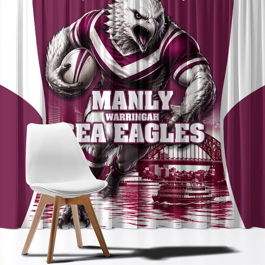 Personalised Sea Eagles Rugby Window Curtain Eagle Mascot Sydney Skyline 3D Graphic