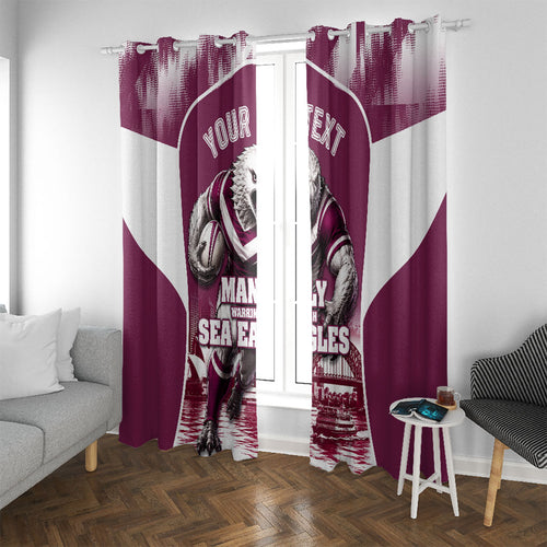 Personalised Sea Eagles Rugby Window Curtain Eagle Mascot Sydney Skyline 3D Graphic