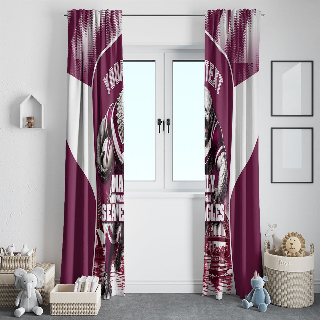 Personalised Sea Eagles Rugby Window Curtain Eagle Mascot Sydney Skyline 3D Graphic