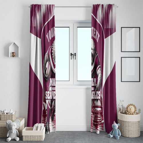 Personalised Sea Eagles Rugby Window Curtain Eagle Mascot Sydney Skyline 3D Graphic