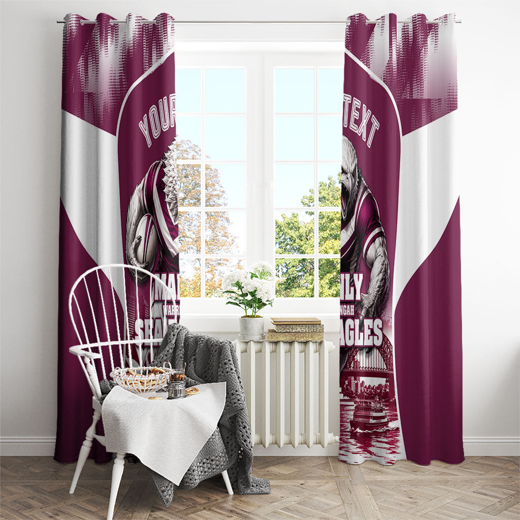 Personalised Sea Eagles Rugby Window Curtain Eagle Mascot Sydney Skyline 3D Graphic