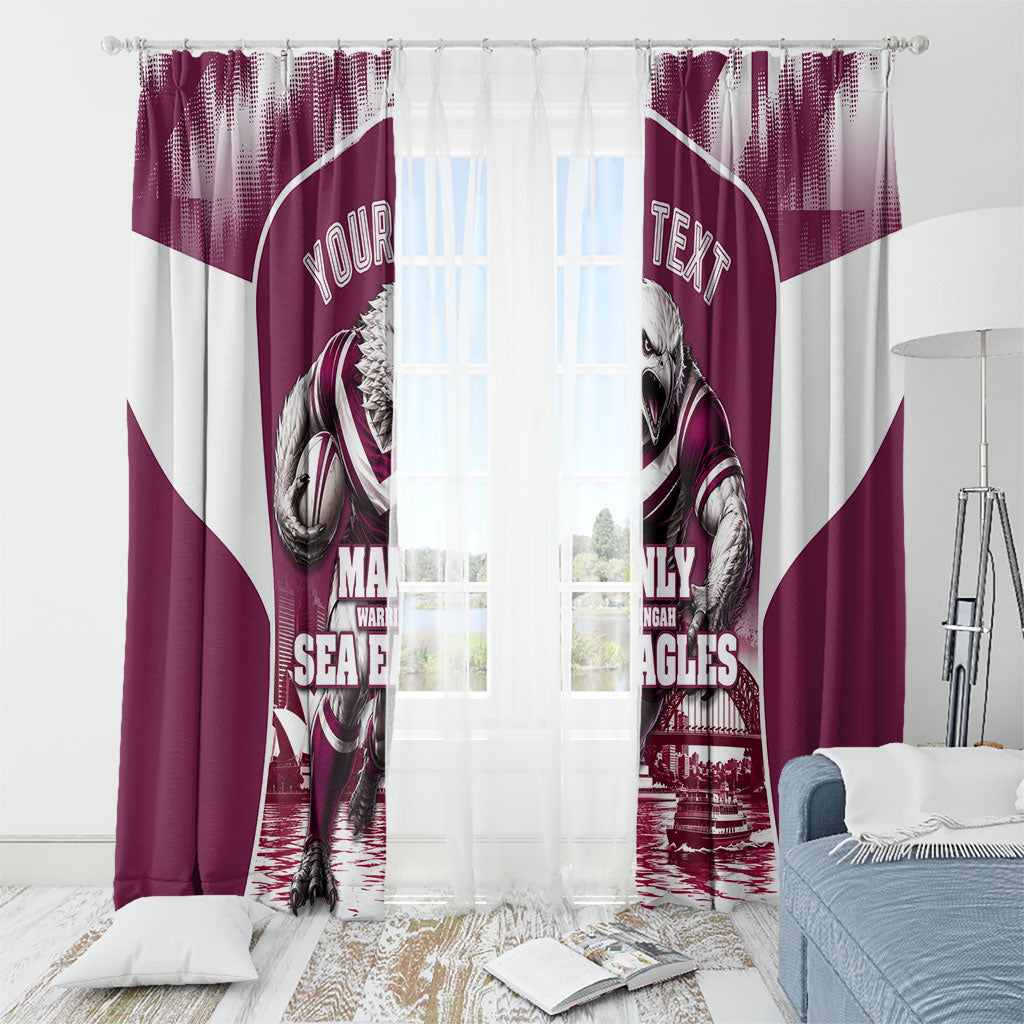 Personalised Sea Eagles Rugby Window Curtain Eagle Mascot Sydney Skyline 3D Graphic