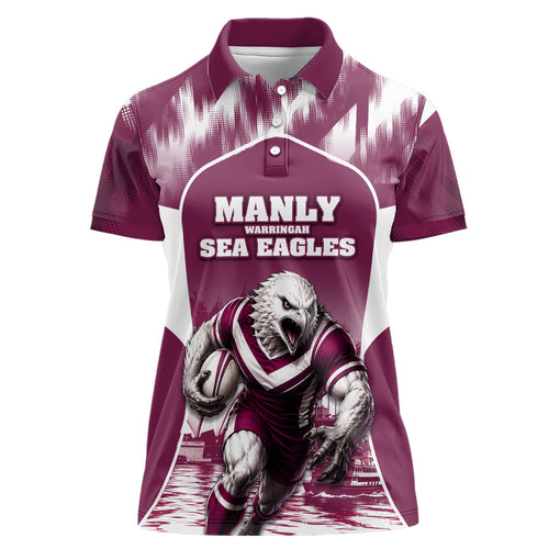 Personalised Sea Eagles Rugby Women Polo Shirt Eagle Mascot Sydney Skyline 3D Graphic