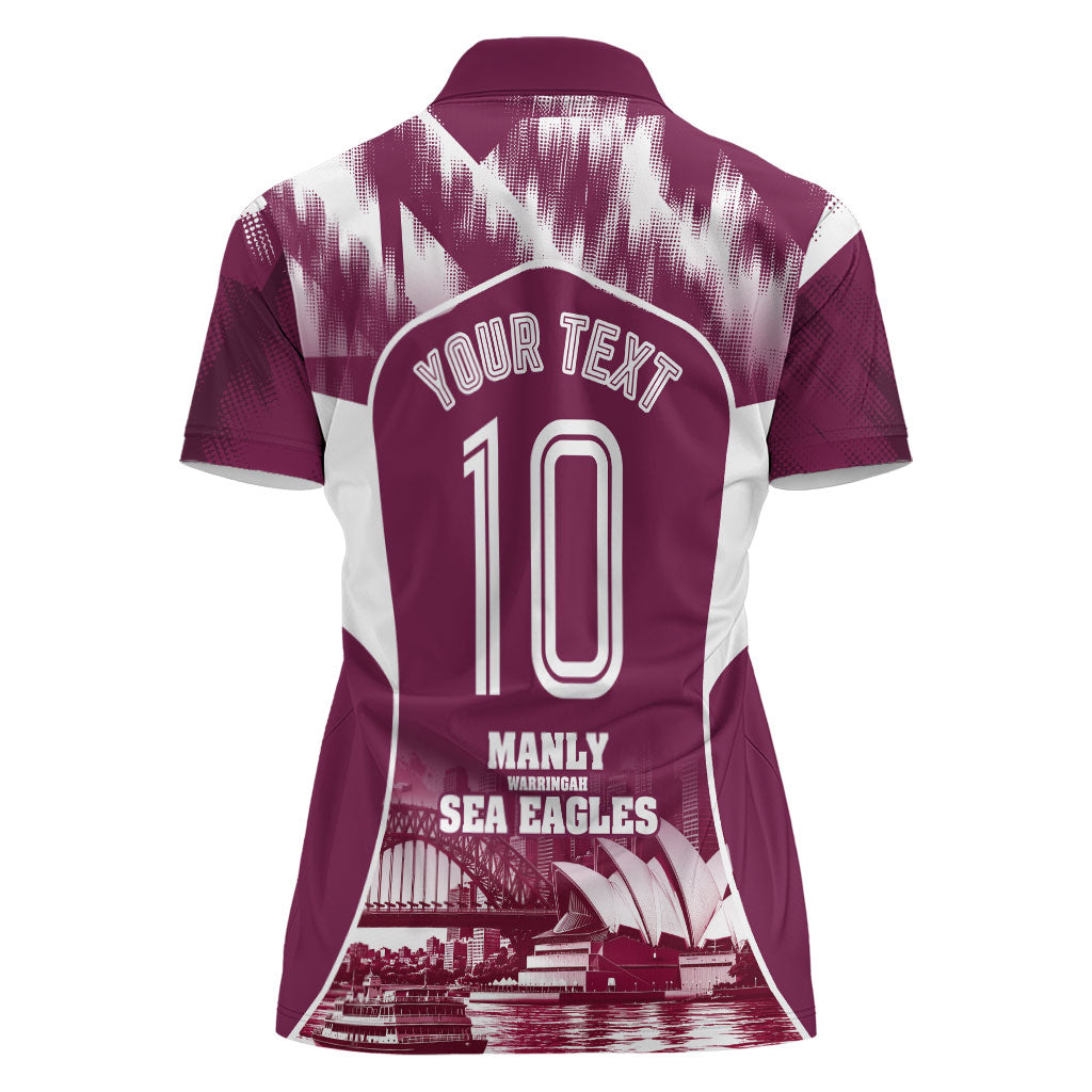 Personalised Sea Eagles Rugby Women Polo Shirt Eagle Mascot Sydney Skyline 3D Graphic