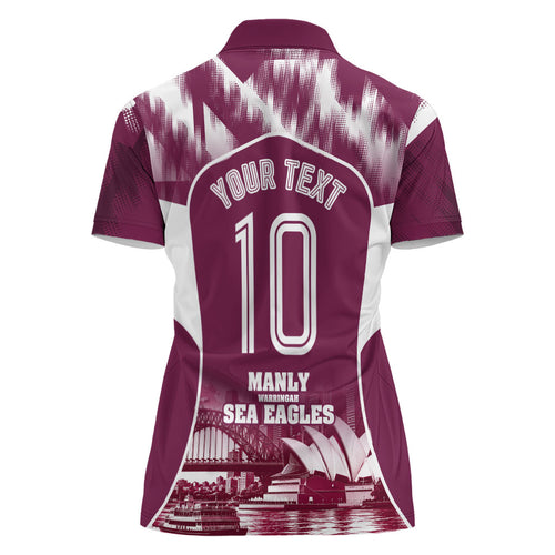 Personalised Sea Eagles Rugby Women Polo Shirt Eagle Mascot Sydney Skyline 3D Graphic