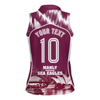 Personalised Sea Eagles Rugby Women Sleeveless Polo Shirt Eagle Mascot Sydney Skyline 3D Graphic