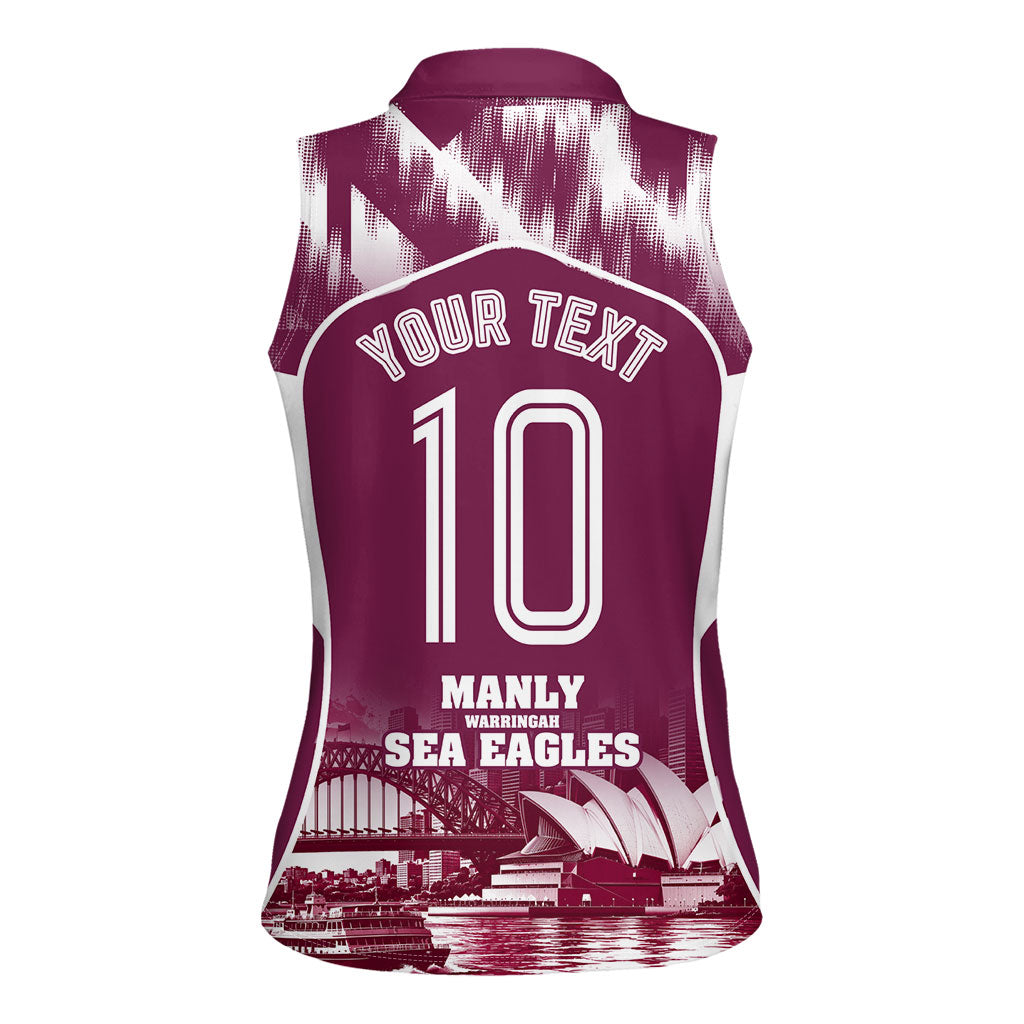 Personalised Sea Eagles Rugby Women Sleeveless Polo Shirt Eagle Mascot Sydney Skyline 3D Graphic