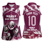 Personalised Sea Eagles Rugby Women Sleeveless Polo Shirt Eagle Mascot Sydney Skyline 3D Graphic