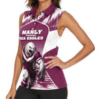 Personalised Sea Eagles Rugby Women Sleeveless Polo Shirt Eagle Mascot Sydney Skyline 3D Graphic