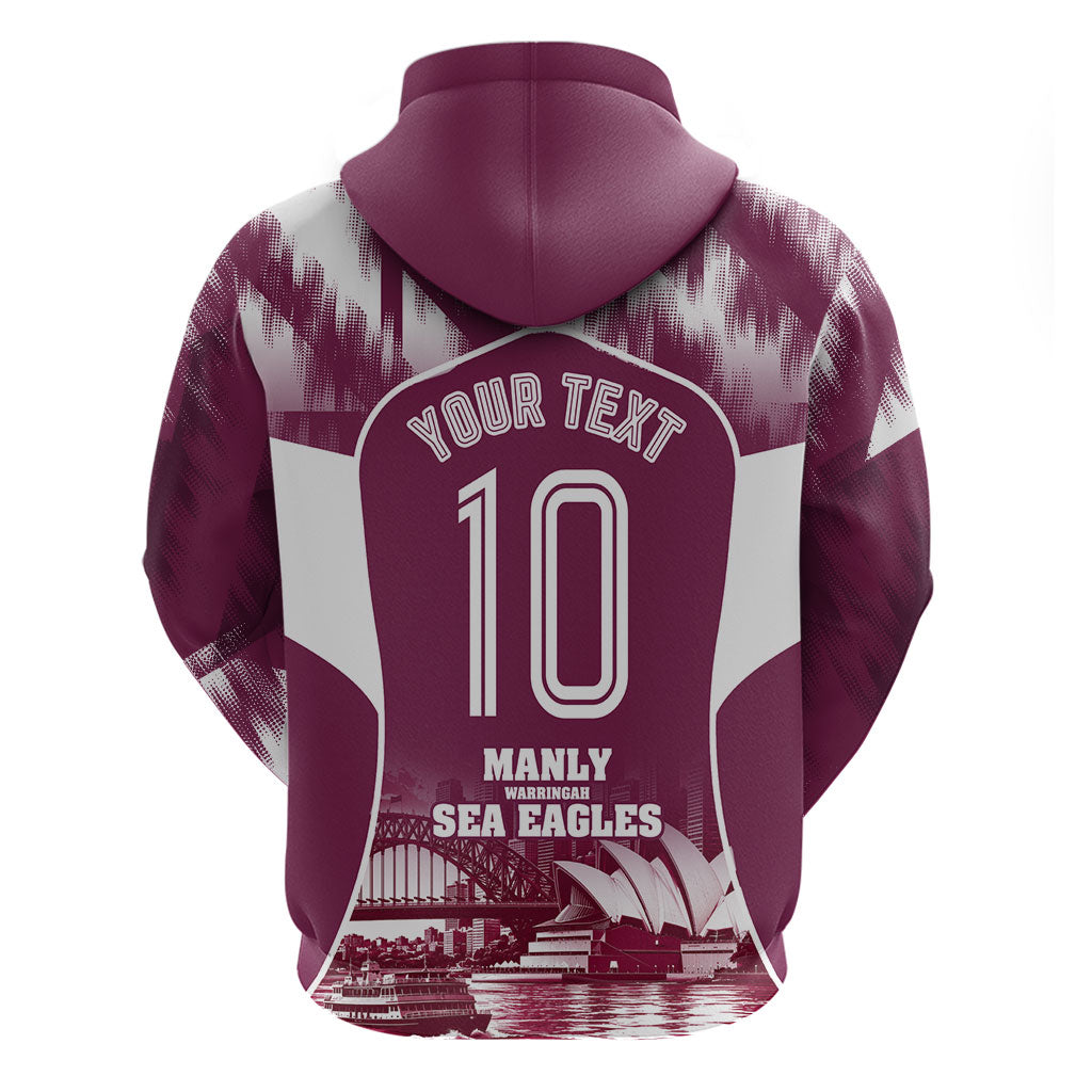Personalised Sea Eagles Rugby Zip Hoodie Eagle Mascot Sydney Skyline 3D Graphic