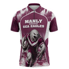Personalised Sea Eagles Rugby Zipper Polo Shirt Eagle Mascot Sydney Skyline 3D Graphic