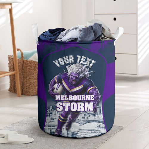 Personalised Sharks Rugby Laundry Basket Storm Monster Mascot City Skyline 3D Graphic