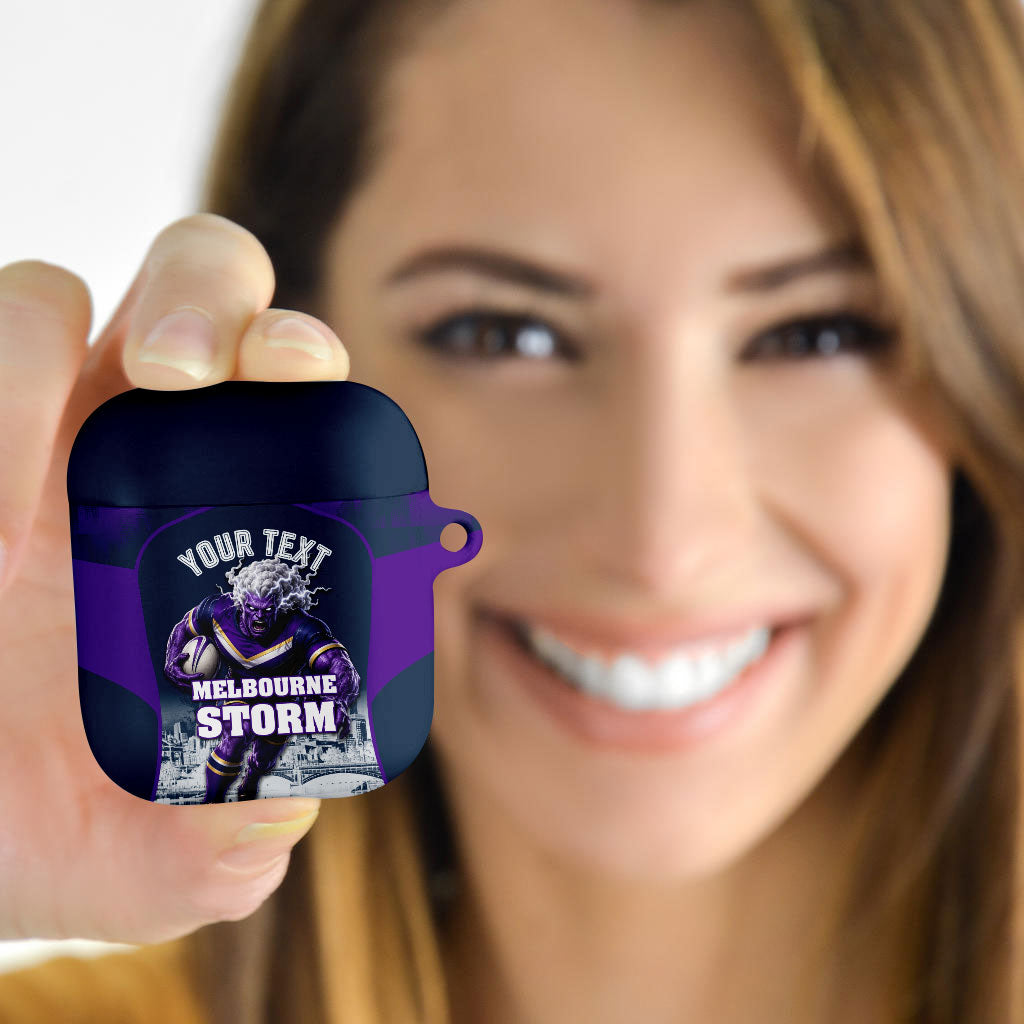 Personalised Sharks Rugby AirPods Case Storm Monster Mascot City Skyline 3D Graphic