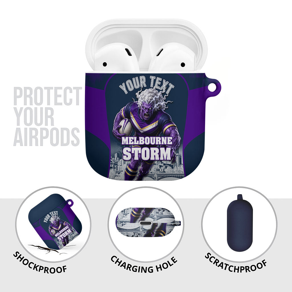 Personalised Sharks Rugby AirPods Case Storm Monster Mascot City Skyline 3D Graphic