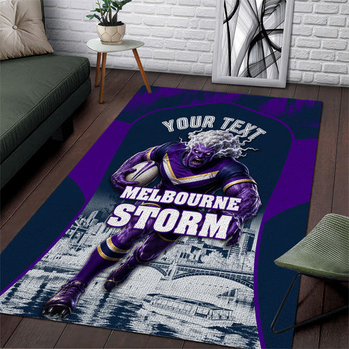 Personalised Sharks Rugby Area Rug Storm Monster Mascot City Skyline 3D Graphic