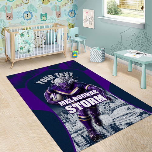 Personalised Sharks Rugby Area Rug Storm Monster Mascot City Skyline 3D Graphic