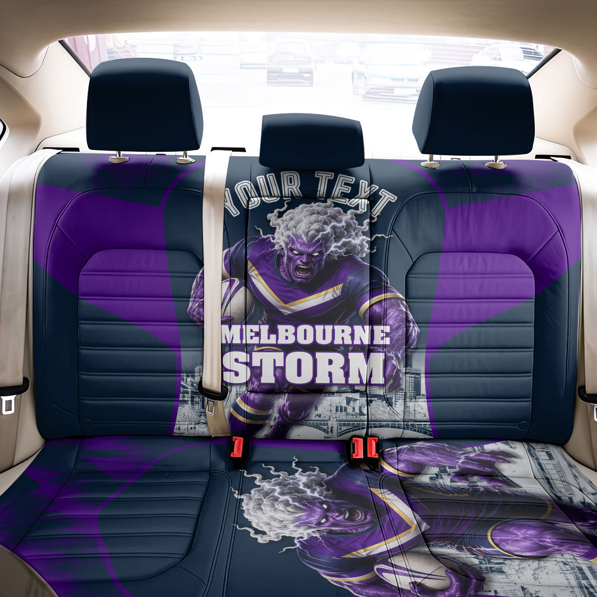 Personalised Sharks Rugby Back Car Seat Cover Storm Monster Mascot City Skyline 3D Graphic