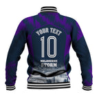 Personalised Sharks Rugby Baseball Jacket Storm Monster Mascot City Skyline 3D Graphic