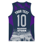 Personalised Sharks Rugby Basketball Jersey Storm Monster Mascot City Skyline 3D Graphic