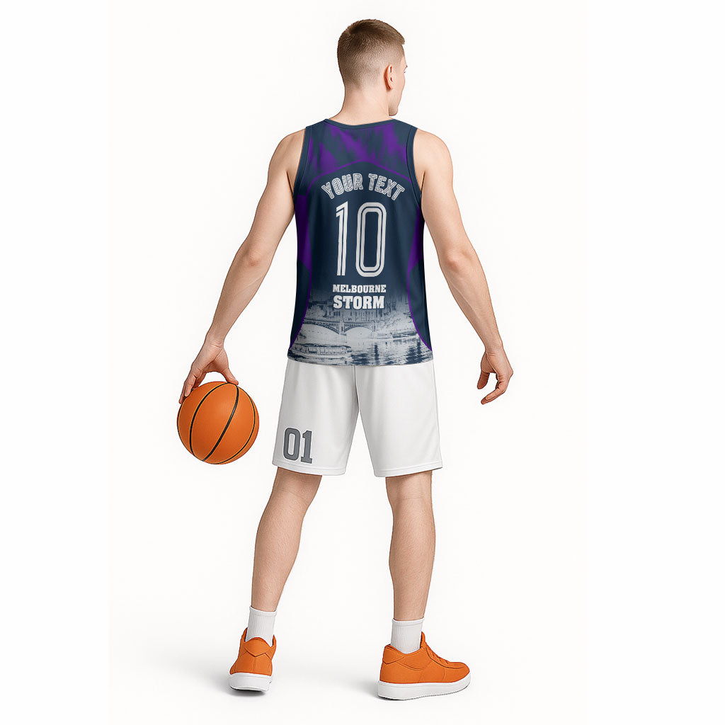 Personalised Sharks Rugby Basketball Jersey Storm Monster Mascot City Skyline 3D Graphic