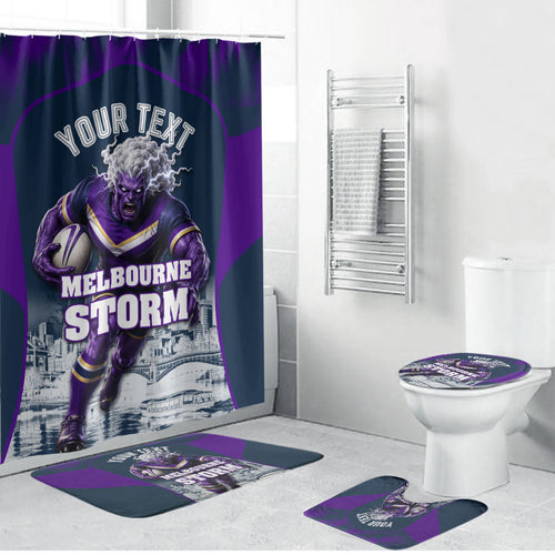 Personalised Sharks Rugby Bathroom Set Storm Monster Mascot City Skyline 3D Graphic