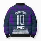 Personalised Sharks Rugby Bomber Puffer Jacket Storm Monster Mascot City Skyline 3D Graphic