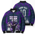 Personalised Sharks Rugby Bomber Puffer Jacket Storm Monster Mascot City Skyline 3D Graphic