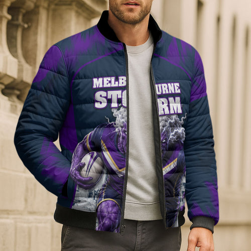 Personalised Sharks Rugby Bomber Puffer Jacket Storm Monster Mascot City Skyline 3D Graphic