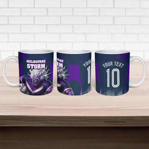 Personalised Sharks Rugby Ceramic Mug Storm Monster Mascot City Skyline 3D Graphic