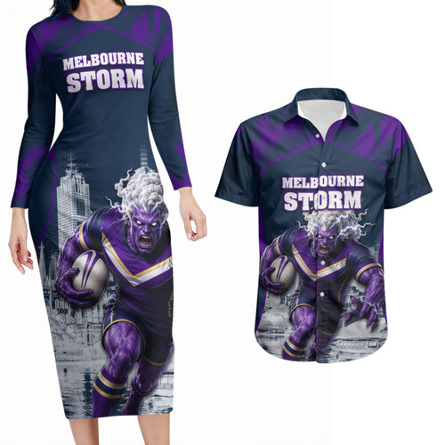 Personalised Sharks Rugby Couples Matching Long Sleeve Bodycon Dress and Hawaiian Shirt Storm Monster Mascot City Skyline 3D Graphic