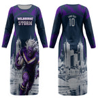 Personalised Sharks Rugby Couples Matching Long Sleeve Bodycon Dress and Hawaiian Shirt Storm Monster Mascot City Skyline 3D Graphic