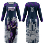 Personalised Sharks Rugby Couples Matching Long Sleeve Bodycon Dress and Long Sleeve Button Shirt Storm Monster Mascot City Skyline 3D Graphic