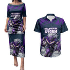 Personalised Sharks Rugby Couples Matching Puletasi and Hawaiian Shirt Storm Monster Mascot City Skyline 3D Graphic