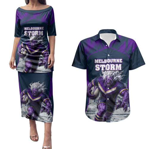 Personalised Sharks Rugby Couples Matching Puletasi and Hawaiian Shirt Storm Monster Mascot City Skyline 3D Graphic